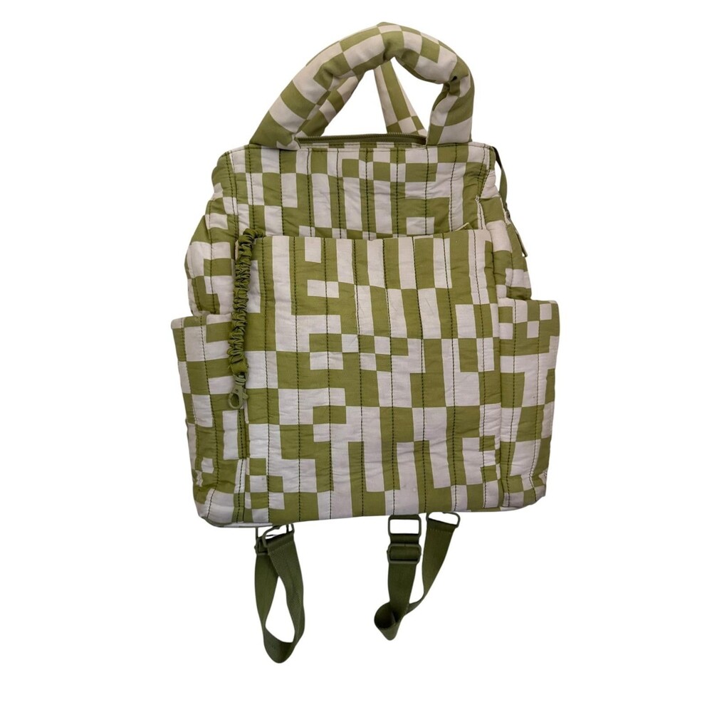 BEIS The Backpack Tote Play Date Green Check Convertible Diaper Bag
